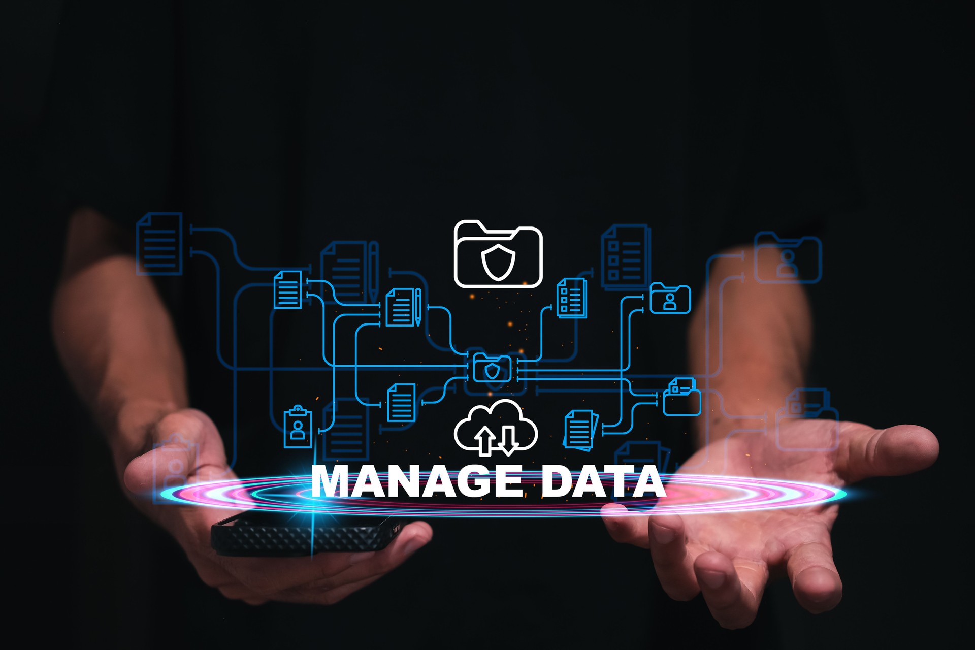 Technology on app data AR tech Ai cloud document data system management intelligence business analytics  key performance dashboard indicators  working Business Analytics data Analyst protect document